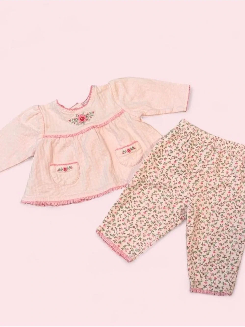 Vintage Vitamin Baby Pink Floral Two-Piece outfit set